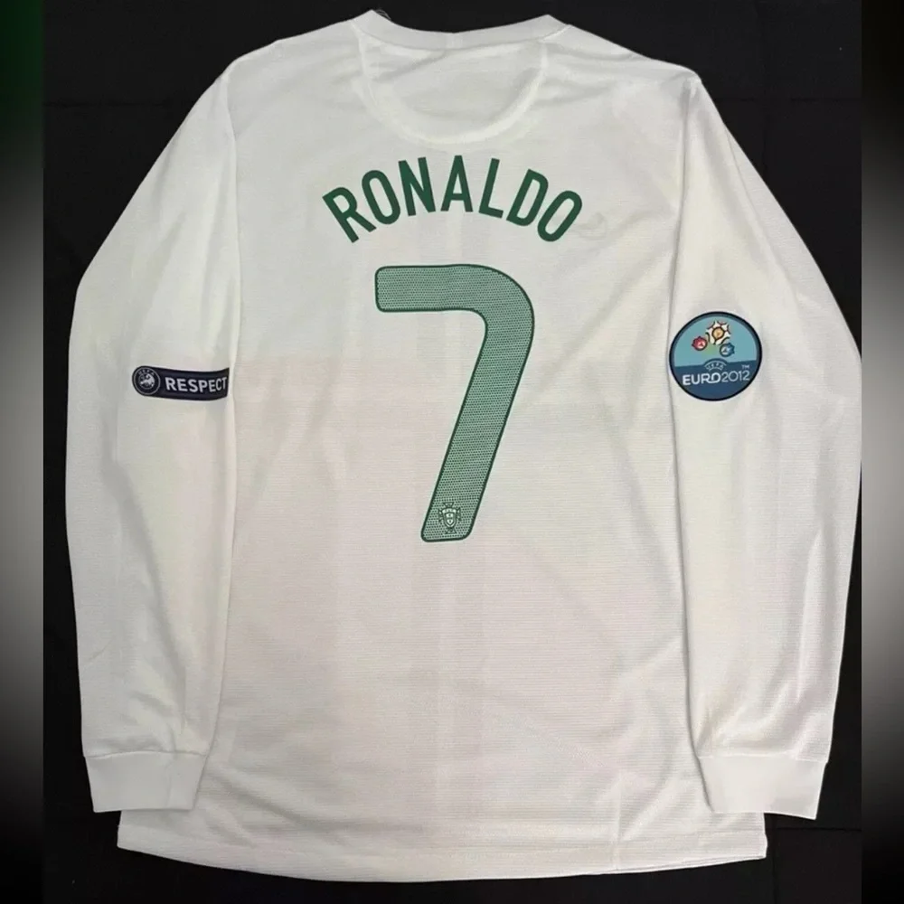 Ronaldo #7 Portugal Longsleeve Soccer Jersey Retro Euro 2012 Away White - Picture 2 of 7